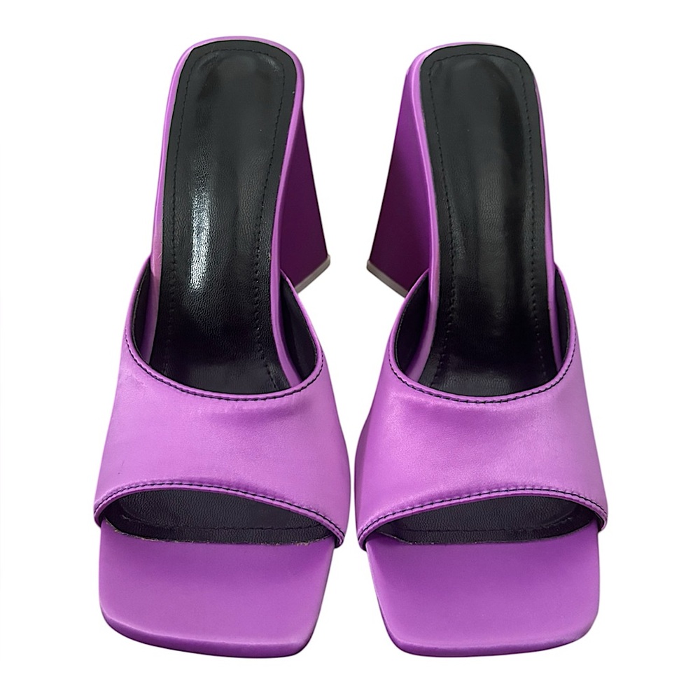 Satin Square Toe Triangular Pyramid Block Heels M… - image 2